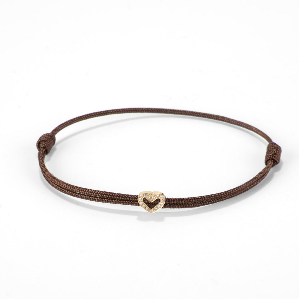 Diamond heart on nylon cord - Gold