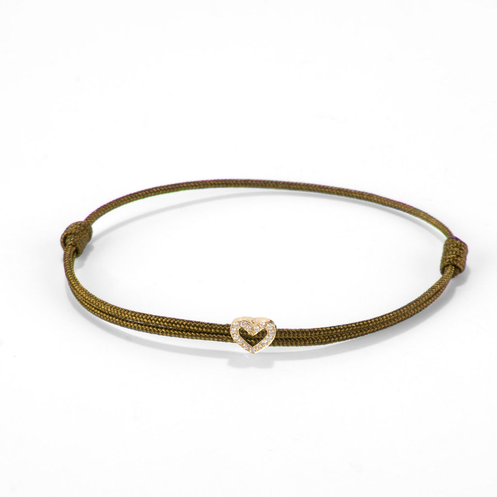 Diamond heart on nylon cord - Gold