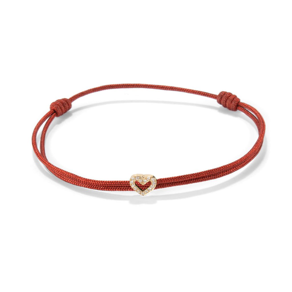 Diamond heart on nylon cord - Gold