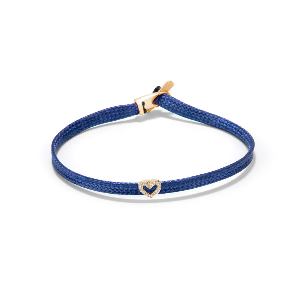 Diamond heart flat cord bracelet - Gold