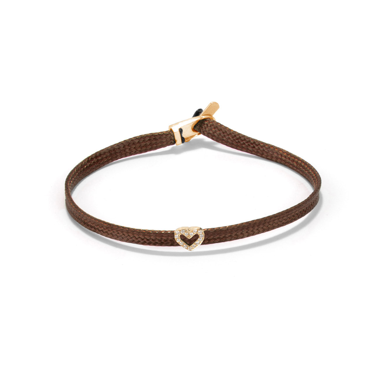Diamond heart flat cord bracelet - Gold