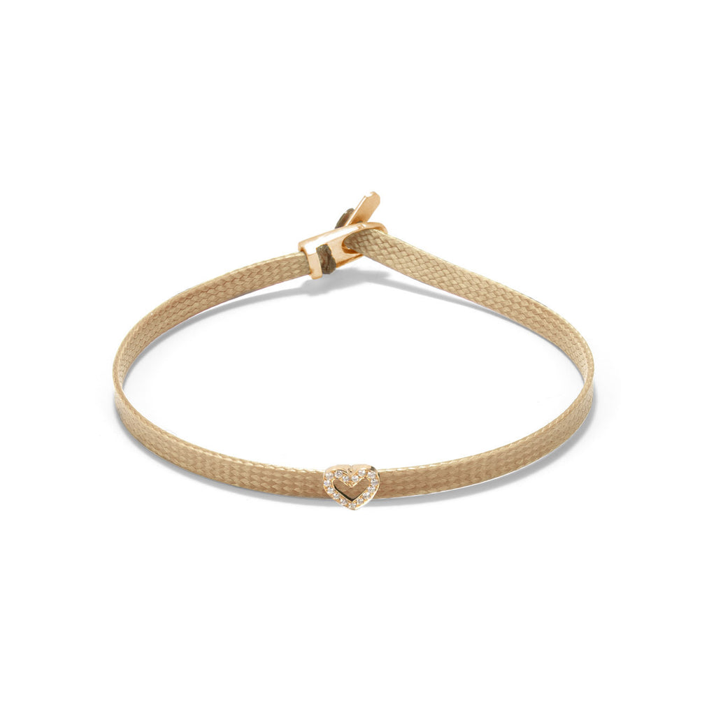 Diamond heart flat cord bracelet - Gold