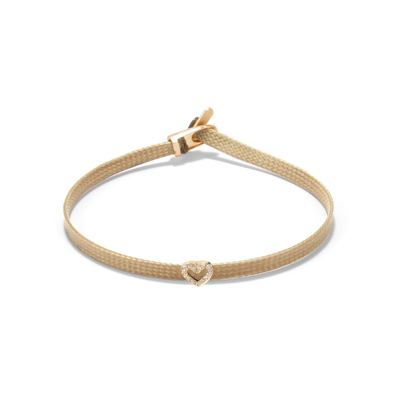 Diamond heart flat cord bracelet - Gold