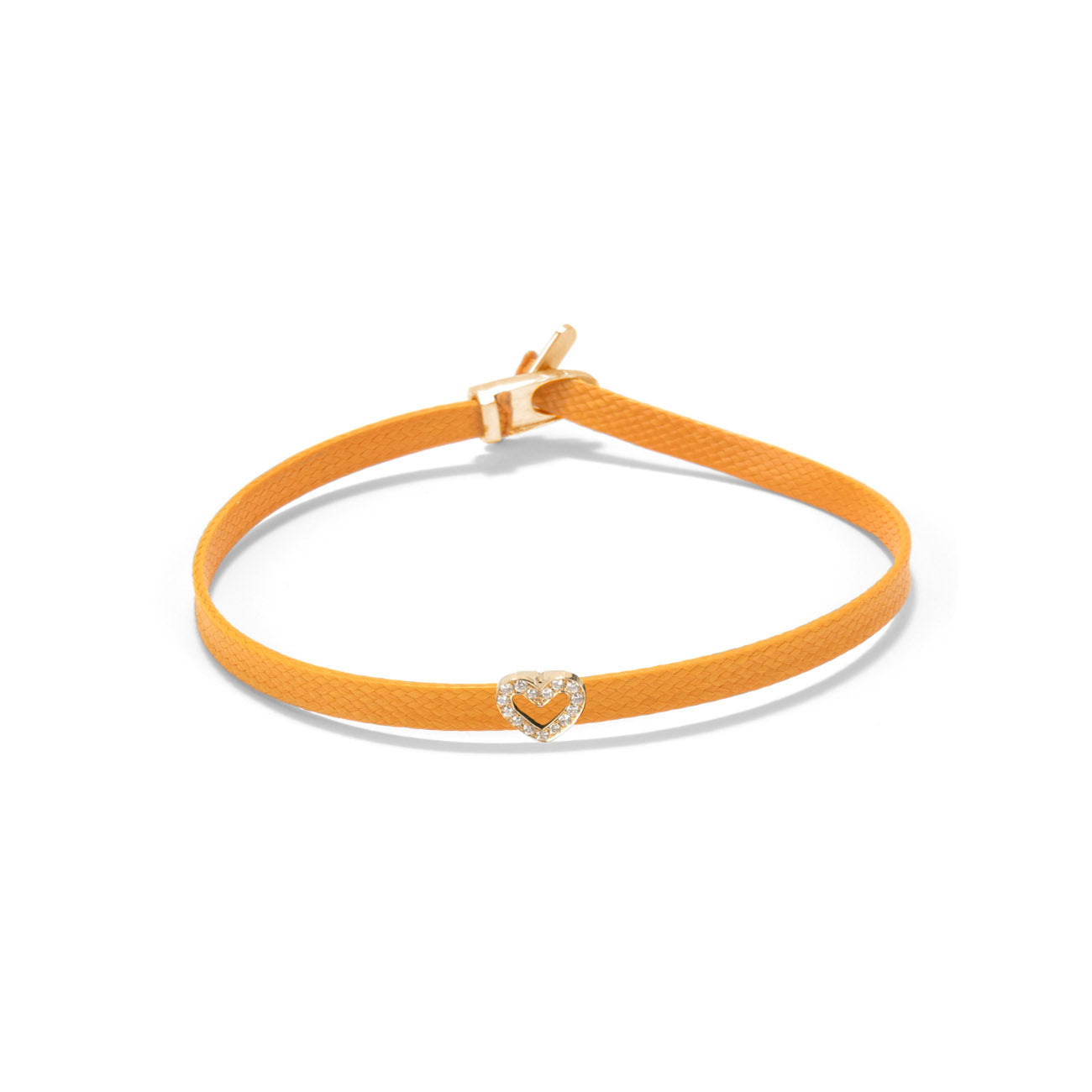 Diamond heart flat cord bracelet - Gold