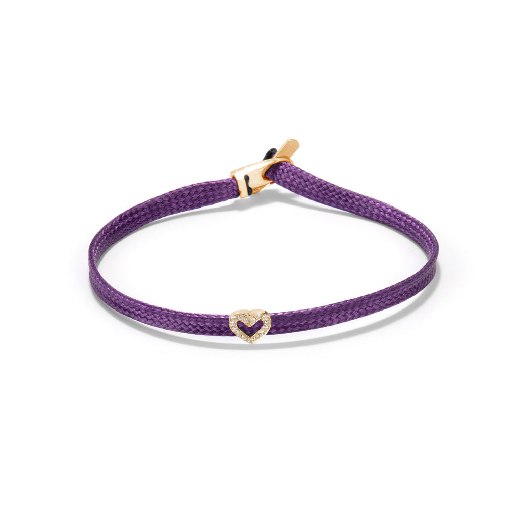 Diamond heart flat cord bracelet - Gold