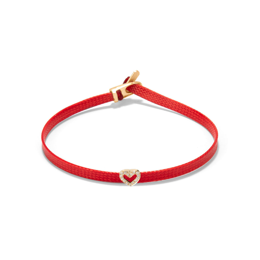 Diamond heart flat cord bracelet - Gold
