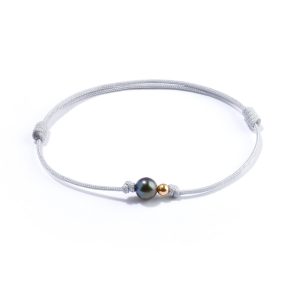Nylon cord bracelet with gold bead and pearl